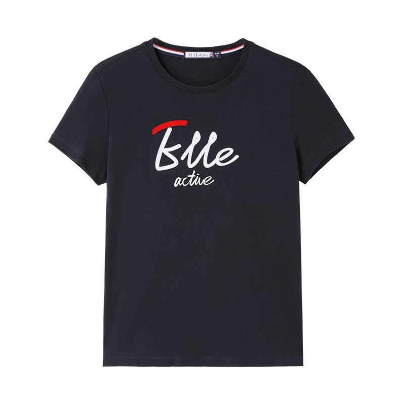 ELLE ACTIVE Fashion Versatile Antibacterial Short Sleeve T-Shirt Women Slim Fit High Cotton Content Summer New Round Neck Top Navy Blue XL
