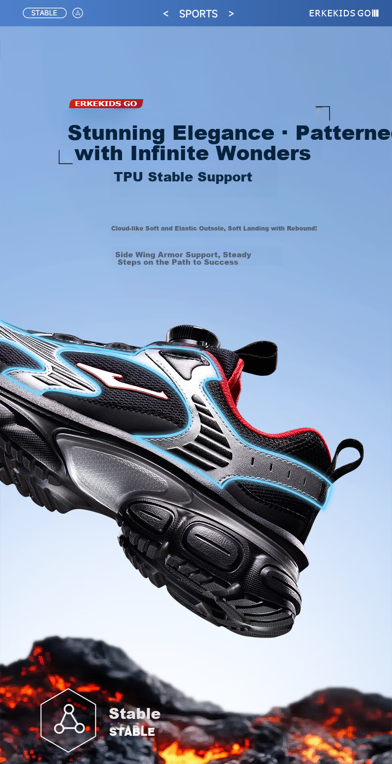 ERKE Kids Boys and Girls Running Shoes Children's Dial Buckle Shock Absorption Sports Shoes Black/Crystal White Size 34 9