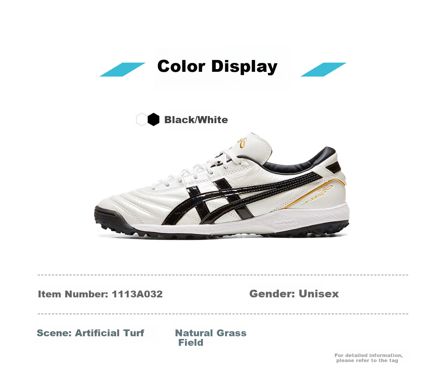 Asics Soccer Cleats, Kangaroo Leather, Turf Studs, Men's Model C3 1103A121-400, Size 44 1