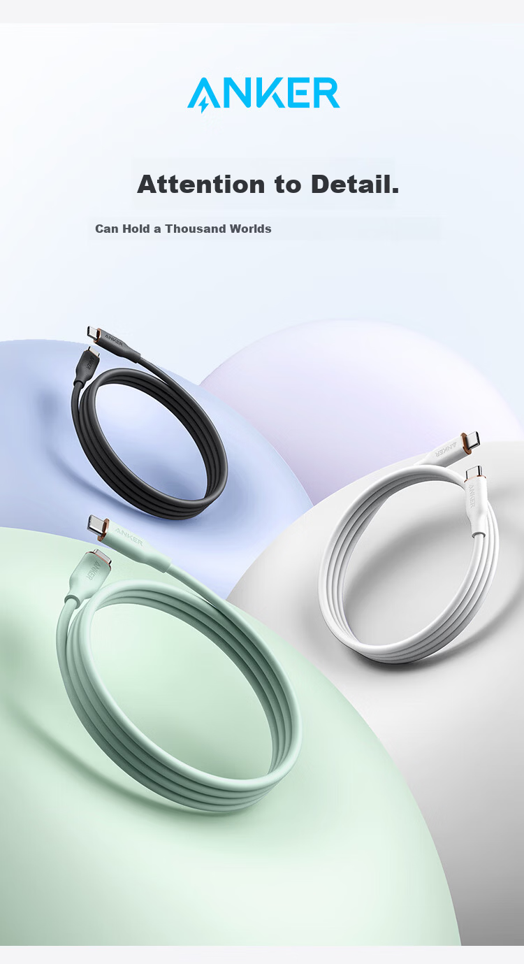 ANKE 240W Apple Charging Cable, Dual Type-C Data Cable, Compatible with IPhone 18 Pro Max/17/16, Computers, Huawei, DJI Pocket 4/3, Skin-Friendly Fast Charging Cable, 0.9m 1