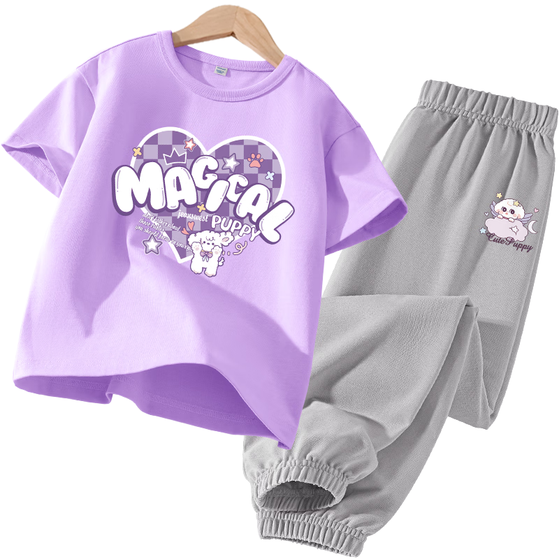 Jeanswest Girls' Summer Set 2026 New Children's Sportswear Short Sleeve Fashion Two-Piece Outfit for Older Kids