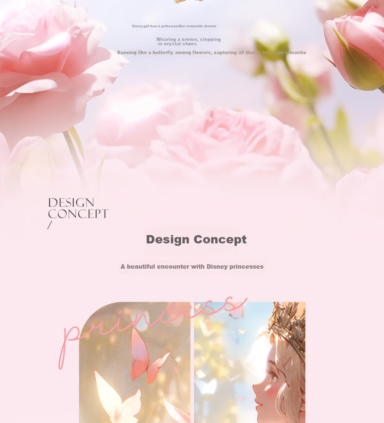 Disney Princess Series Floral Butterfly Promise Necklace and Earrings Set Gift Box Luxury Niche 38 Women's Day Gift for Girlfriend 2