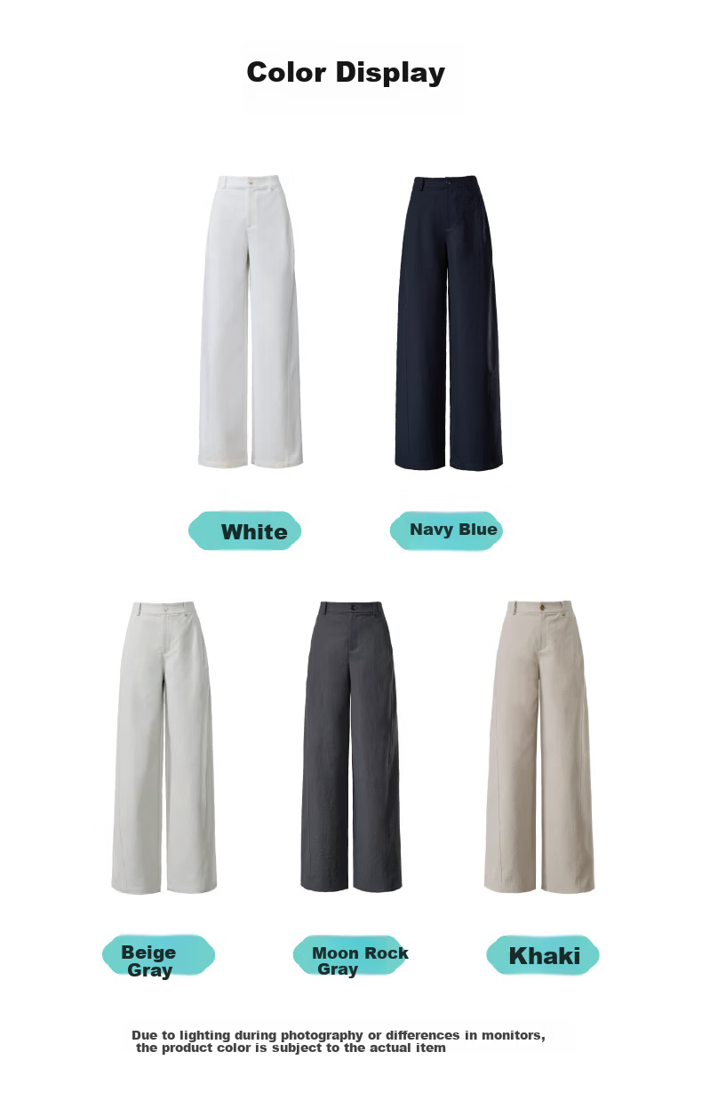 ESE-Y Wrinkle-Resistant Titanium Cotton Wide-Leg Pants for Women Spring 2026 New High-Waist Side Split Loose Straight Casual Pants Navy Blue Size 27 23
