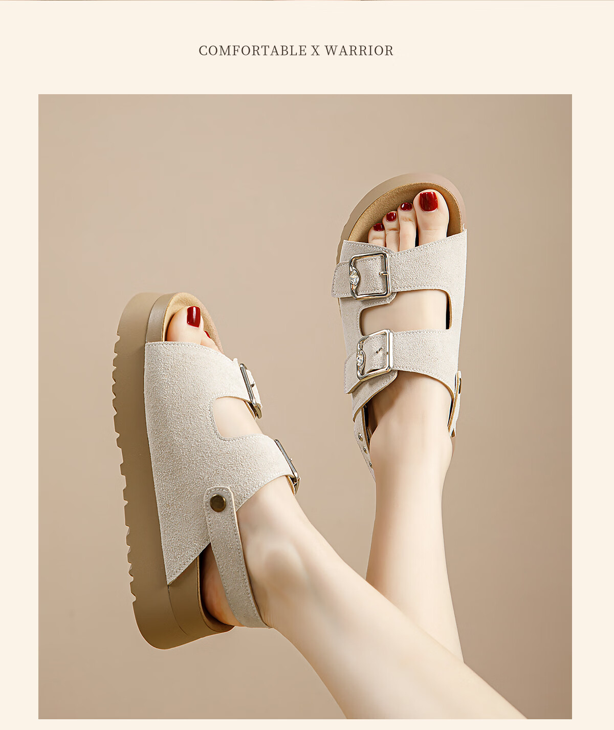 Warrior Thick Sole Birkenstock Style Women's Summer New Casual Sandals Height Increasing Comfortable Beach Shoes Apricot 35 14