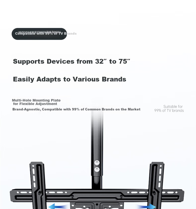 Dongpuli 2.5m 32-75 Inch TV Ceiling Mount Bracket Rotatable Adjustable Multifunctional LCD Monitor Surveillance Pole Wall Mount 15