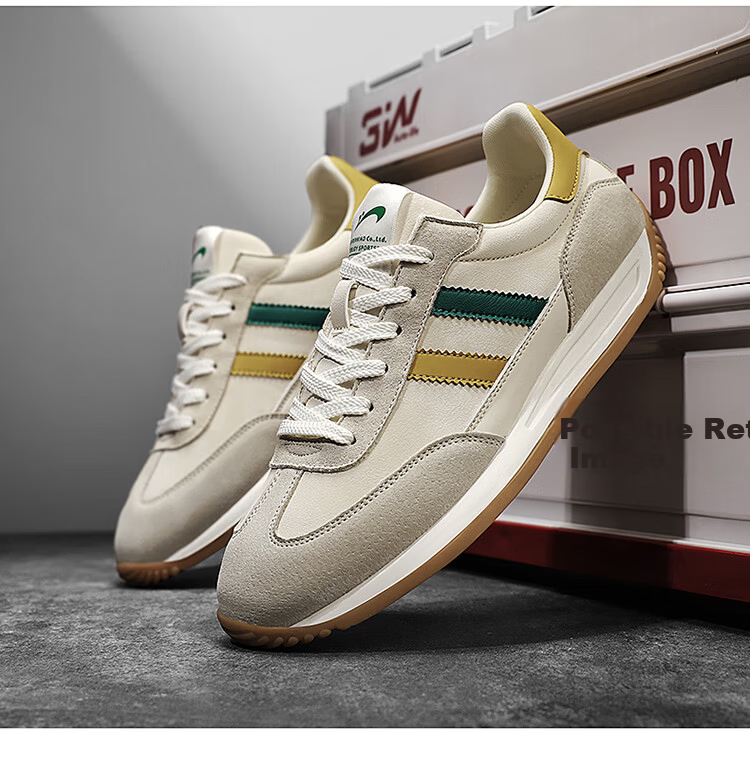 Guirenniao Men's Casual Shoes 2025 Retro Breathable Sports Running Shoes Beige/Light Khaki/Earthy Yellow Size 43 16