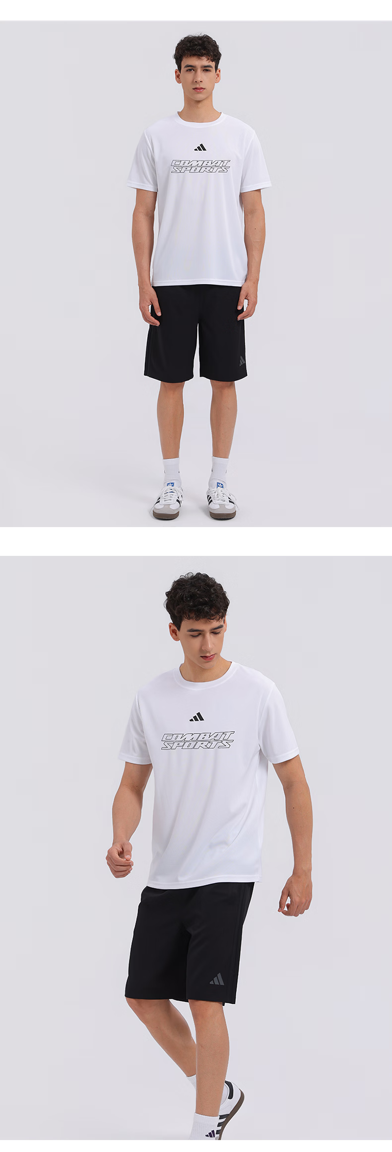 Adidas Breathable Short Sleeve and Shorts Sports Set Fitness Casual Two-Piece White Black XL 6