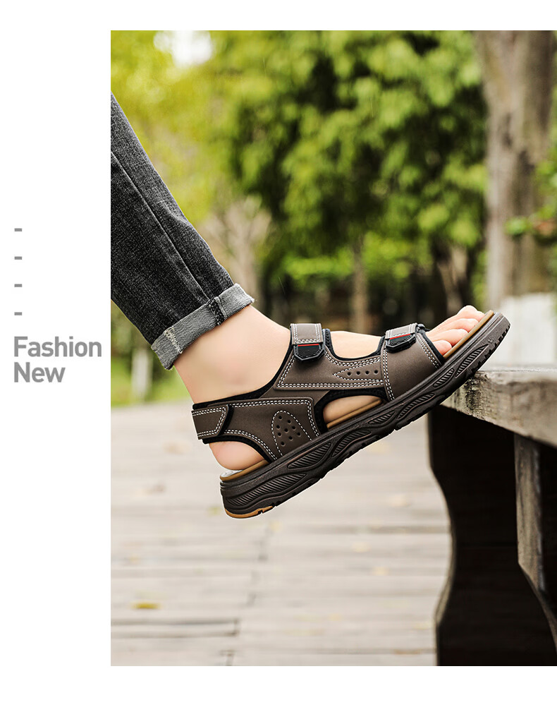 CARTELO Men's Sandals, Summer New Style, Breathable Beach Shoes for Outdoor Wear, Velcro River Tracing Shoes for Men, 1852 Brown, Size 41 16