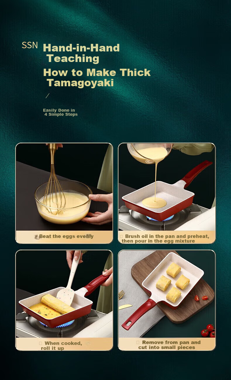 SSN Tamagoyaki Pan Thick Egg Roll Frying Pan Non-stick Rectangular Omelette Pan Breakfast Pan 4