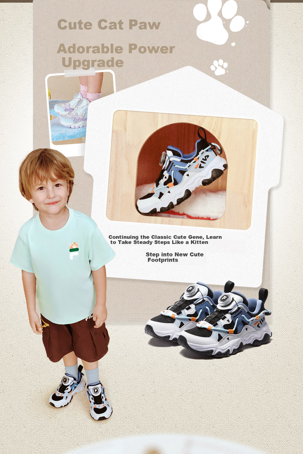 FILA Kids Running Shoes 2026 Summer Retro Cat Paw Sneakers for Boys and Girls 2