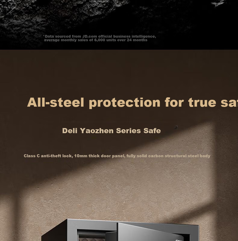 Deli Home Safe Box, Yao Zhen 60cm Fingerprint Unlock, All-Steel Anti-Theft Portable Small Gold Vault Can Be Used As Bedside Table, VA621 Gold 5