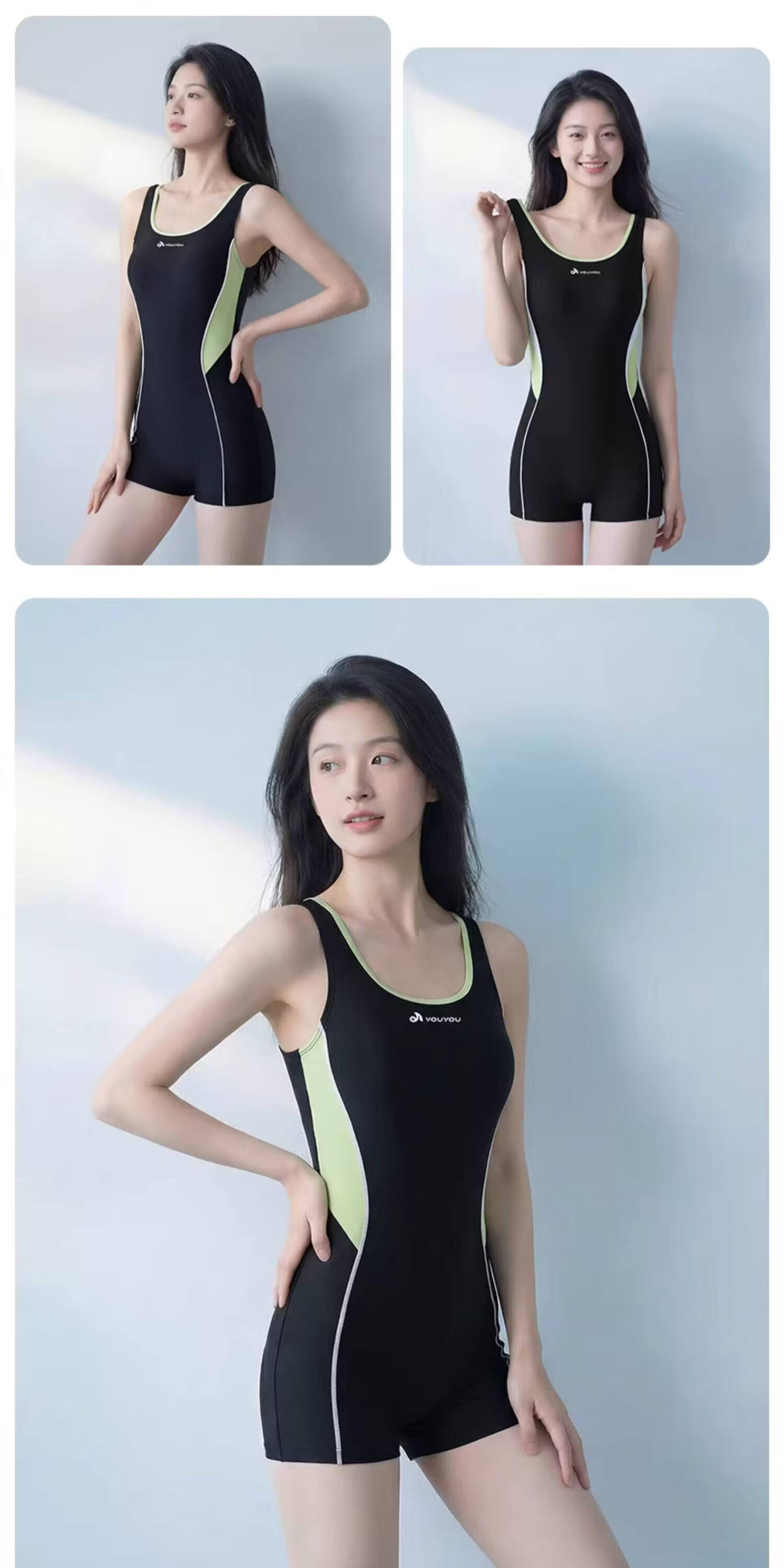 Youyou Women's One-Piece Swimsuit, Square Leg, Professional Racing Swimwear, Adult Swimming Set of 4, 16068 Textured Black, 2XL 16