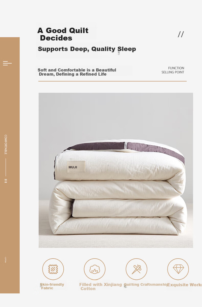 MUJI A-Grade 100% Xinjiang Cotton Quilt Single Student Dormitory Winter Thickened Cotton Quilt Core 6 Jin 150*200cm 2