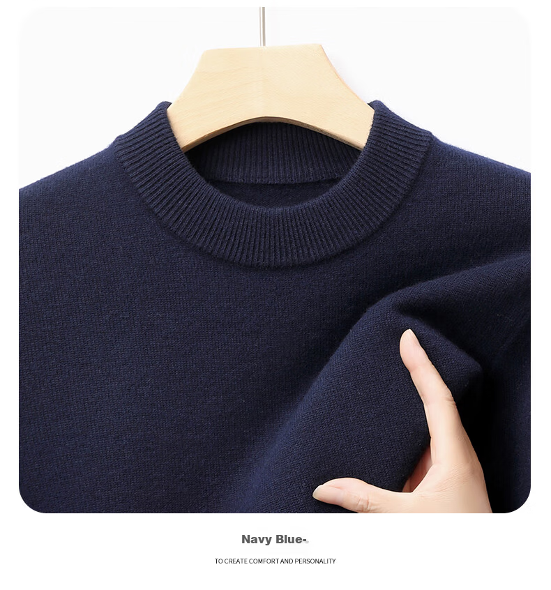 Hengyuanxiang Men's Thickened 100% Pure Wool Sweater Autumn Winter Mid-High Collar Warm Knitwear 6