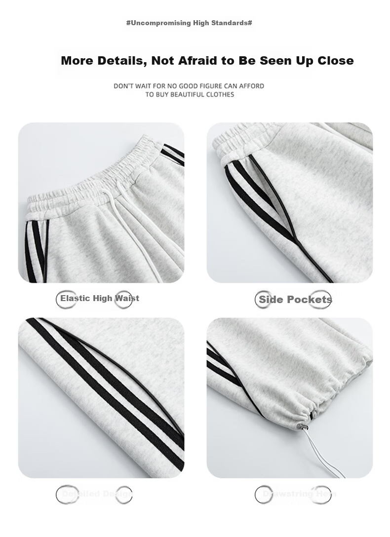 FitonTon Women's Casual Pants Spring Autumn High Waist Slimming Wide Leg American Style Lazy Straight Loose Sports Sweatpants 7
