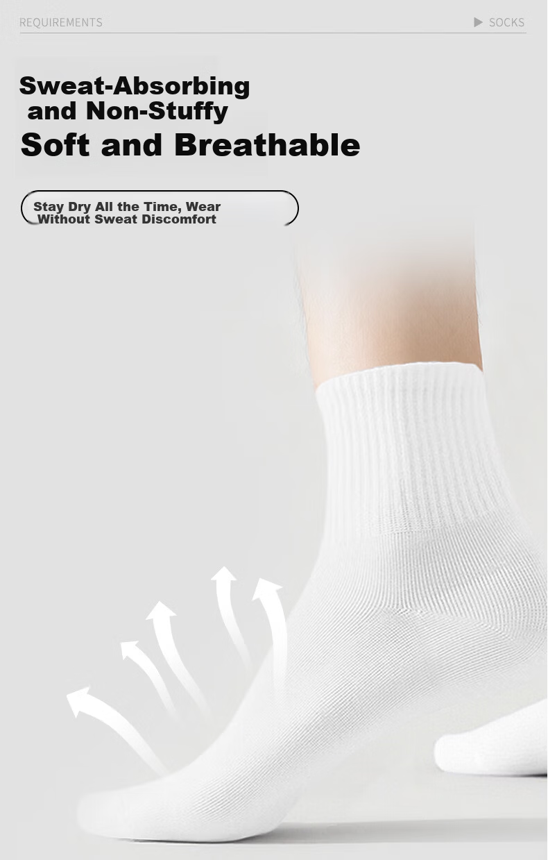 MiiOW Disposable Mid-Calf Black Socks Unisex Lightweight Sports Socks 7 Pairs Black 5