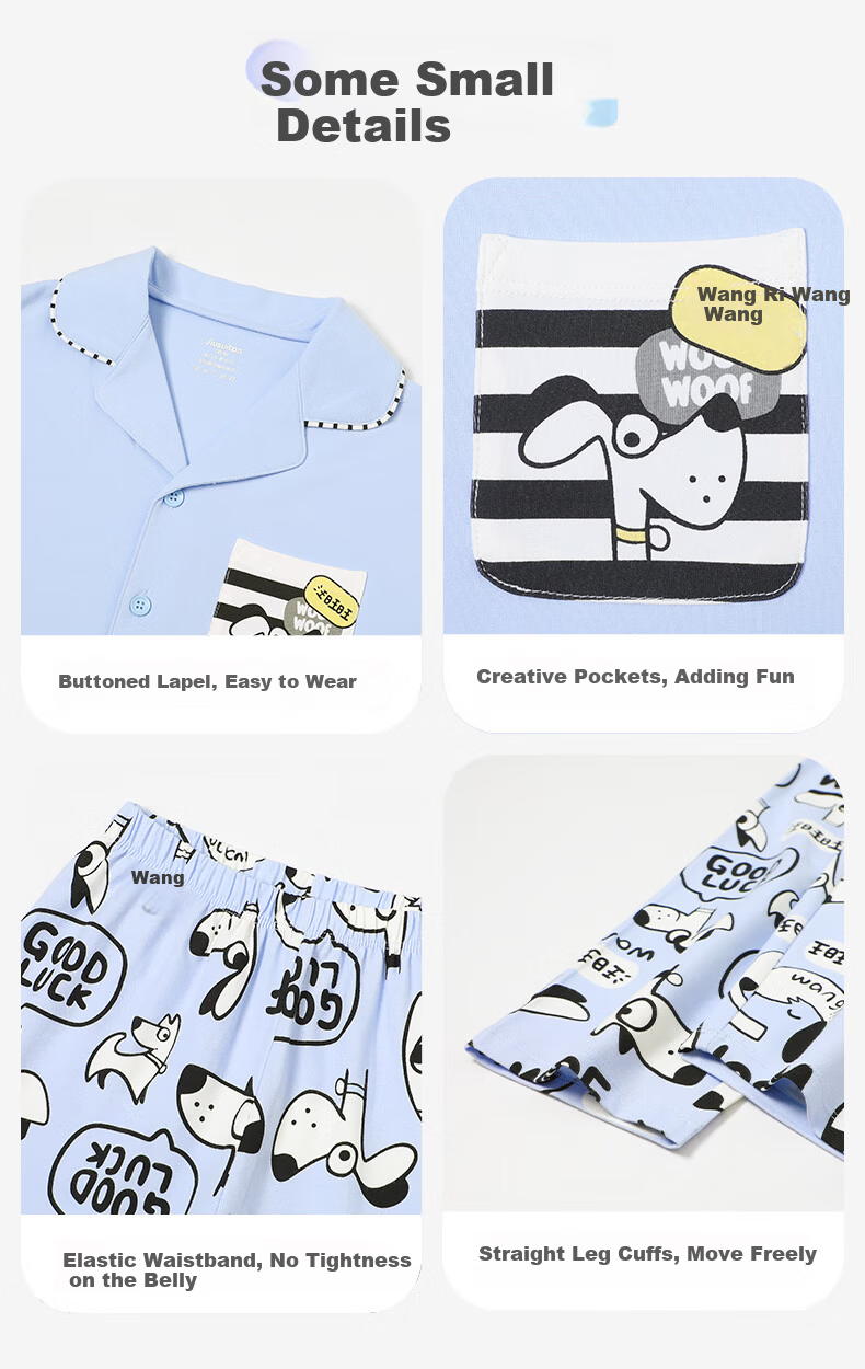 Jiusuibian Cloud Cotton Children's Pajamas Boys Spring Autumn 95% Cotton Class A Long Sleeve Homewear Set Youth Cartoon Pajama Pants 8