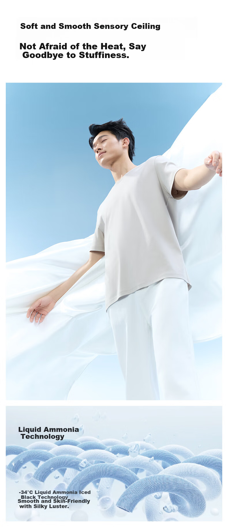 MiiOW Summer Men's Short Sleeve Liquid Ammonia 100% Cotton Crew Neck Casual Sports Base Shirt 3