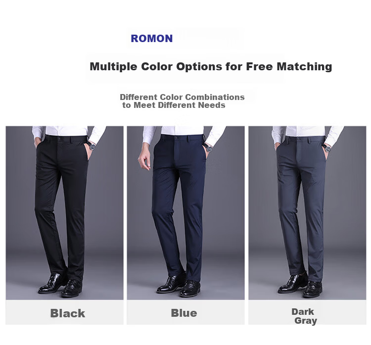 ROMON Men's Casual Pants Spring Summer Business Straight Slim Fit Dress Pants Slightly Stretchy Black 32 4
