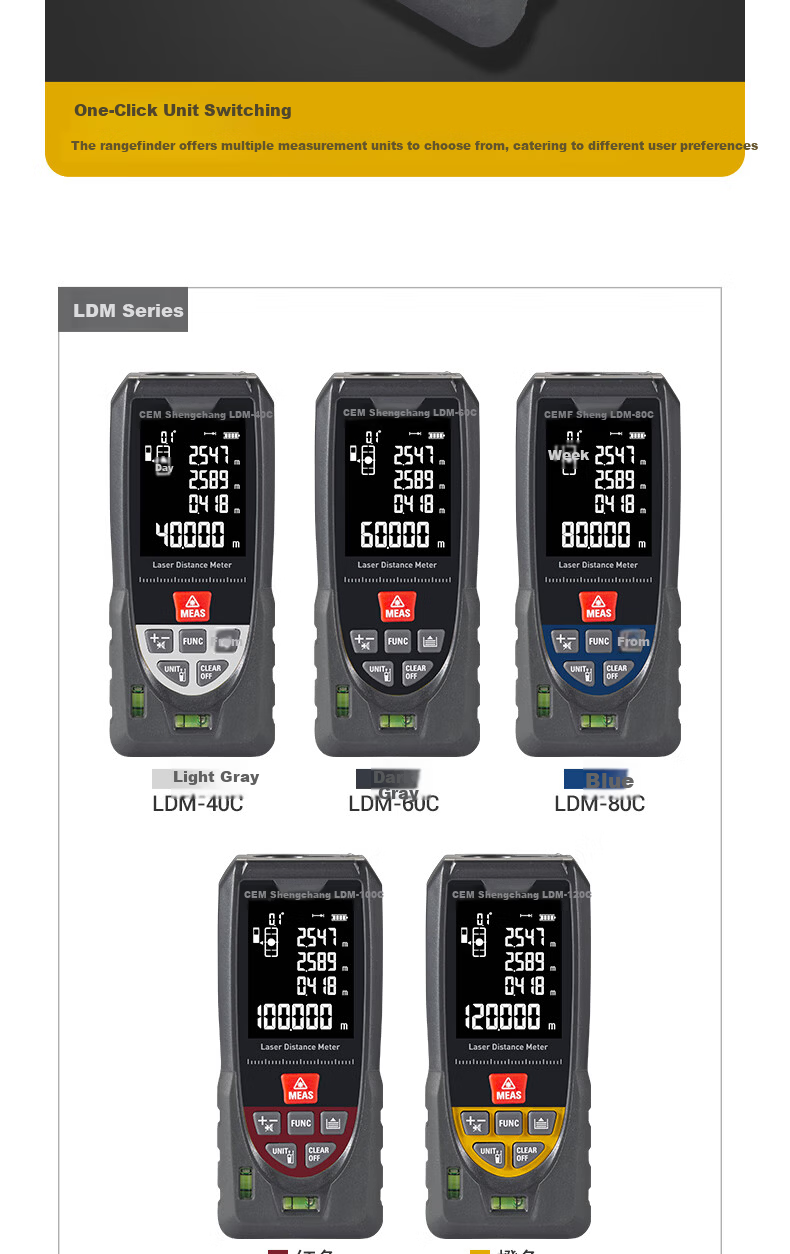 CEM LDM-80C Laser Distance Meter, High-Precision Laser Infrared Room Measuring Device, Electronic Ruler with Voice Playback, USB Direct Charging, 80 Meters Range 12