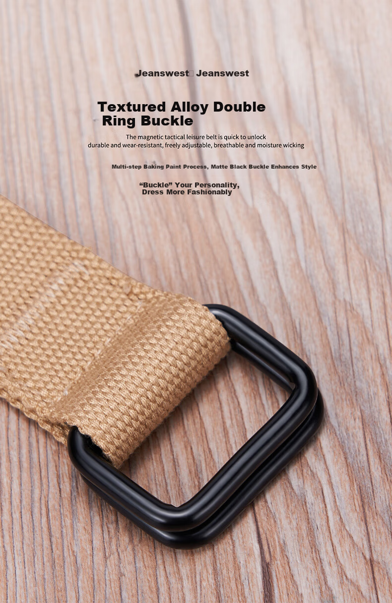 JEANSWEST Men's Canvas Waist Belt Woven Double Ring Buckle Casual Student Canvas Leather Belt Youth 3