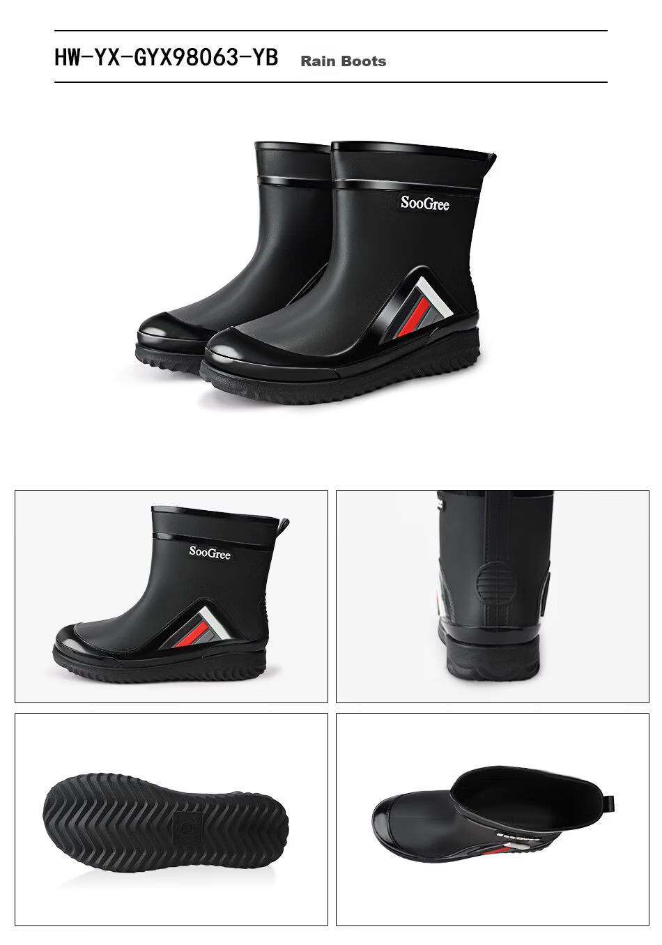 SooGree Men's Mid-Calf Waterproof Non-Slip Durable Rain Boots Outdoor Work Fashion Rubber Shoes 8