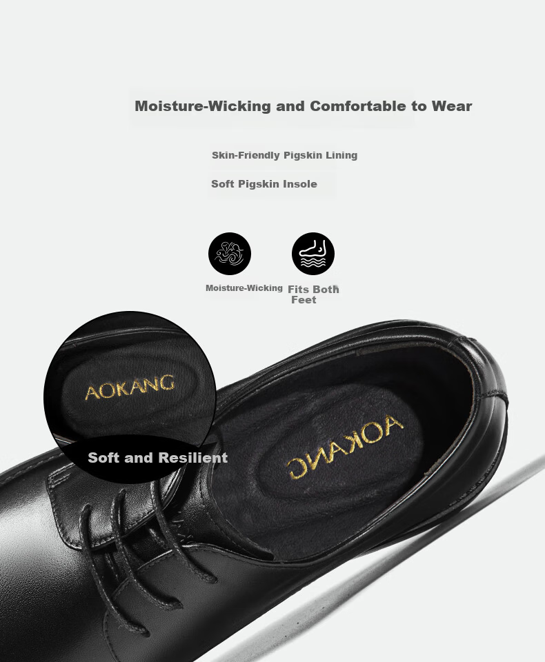Aokang Business Formal Leather Derby Shoes Lightweight Luxury Wedding Shoes Black Size 39 5