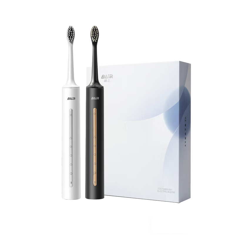 BAIR Electric Toothbrush for Adults, Sonic Vibration Soft Bristles, Couple's Style, Student-Friendly Smart Automatic Toothbrush for Men And Women, Glossy Black (Standard Version with 2 Brush Heads)