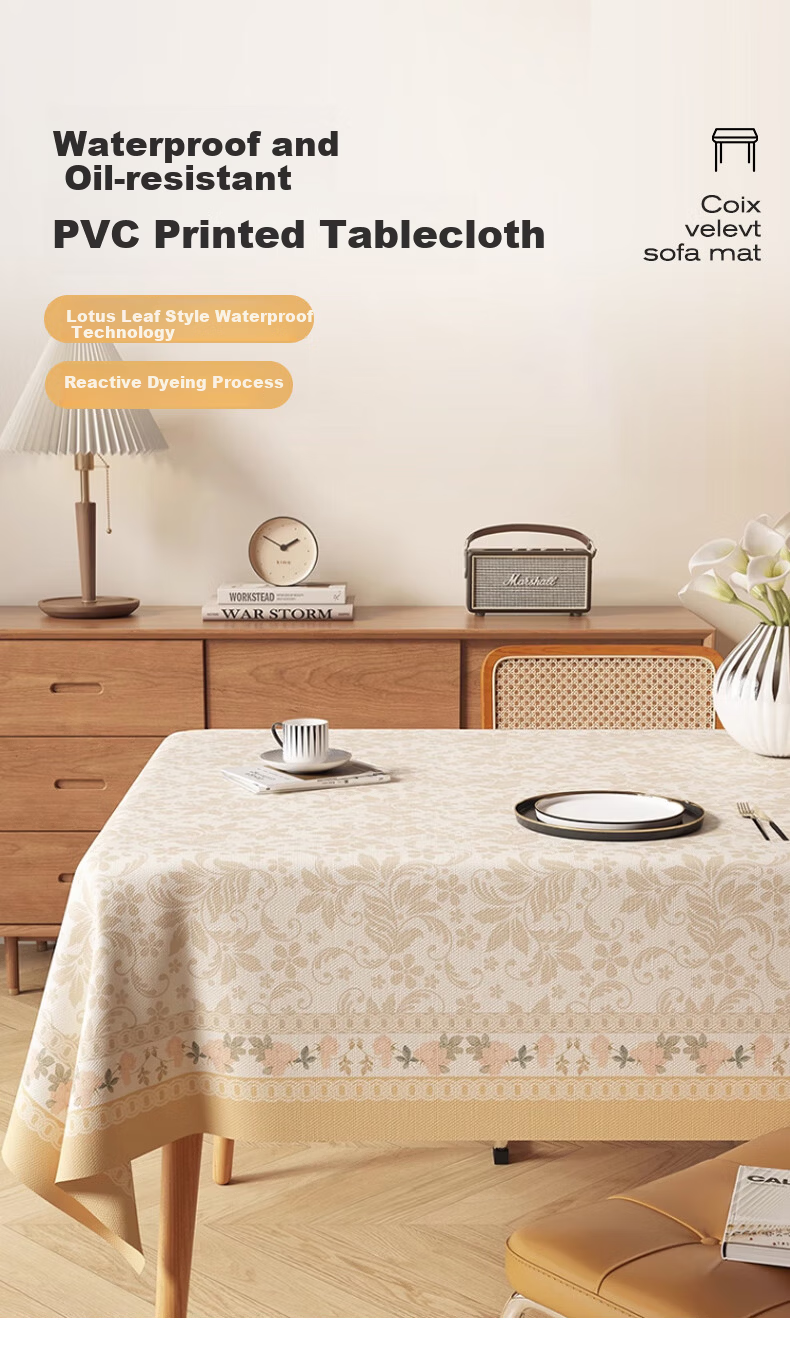 MUJI PVC Waterproof Oil-Resistant Tablecloth High-End Luxury Rectangular Home Tea Table Cover 140*180 Xihe 1