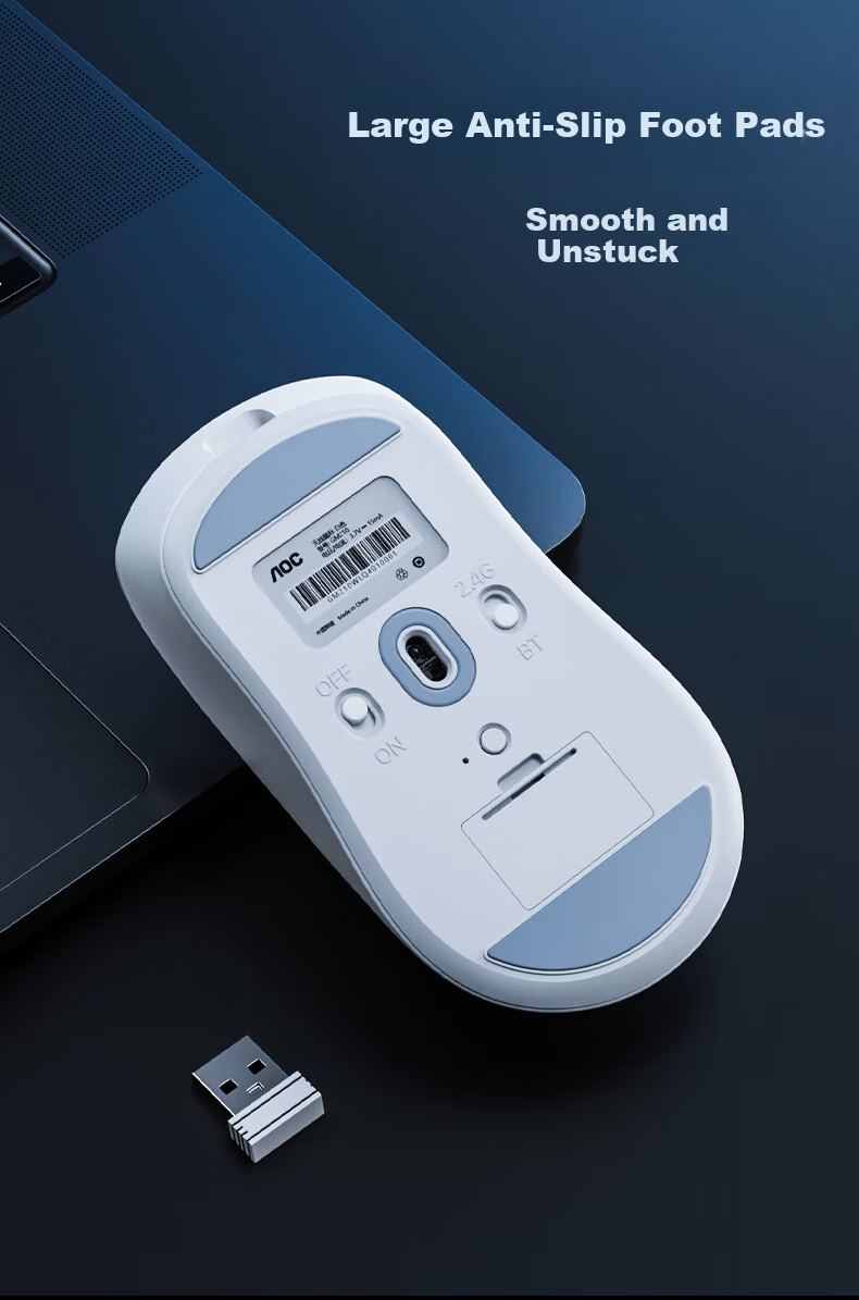 AOC MS400 Wireless Bluetooth Dual-Mode Mouse RGB Gaming Mouse Rechargeable Portable Laptop Mouse Light Blue White 8