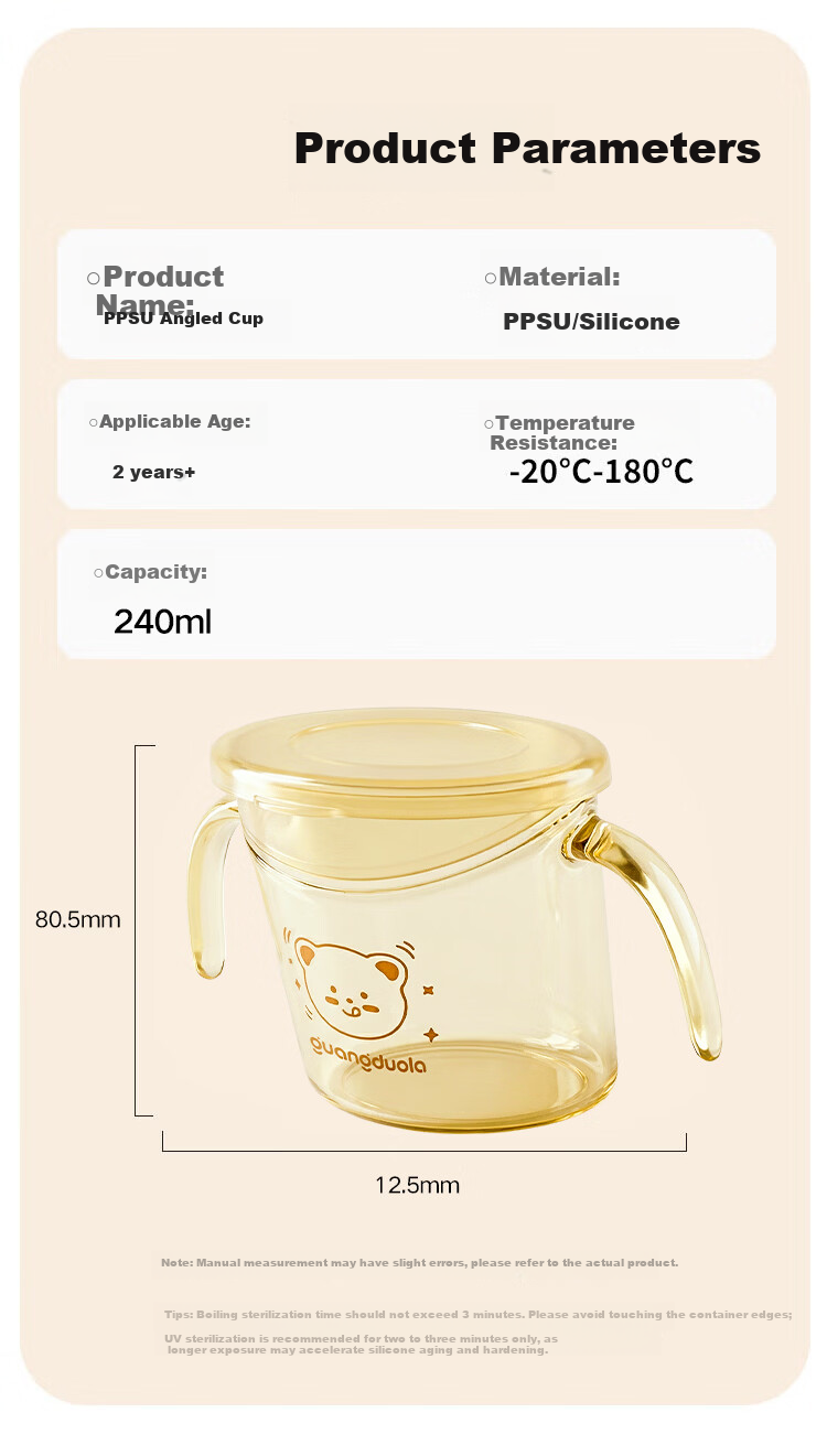 Guangduola Infant Thermos Cup for Children 1-3 Years Old Baby Insulated Milk Bottle Straw Water Cup Small Age Learning Drinking Cup 10