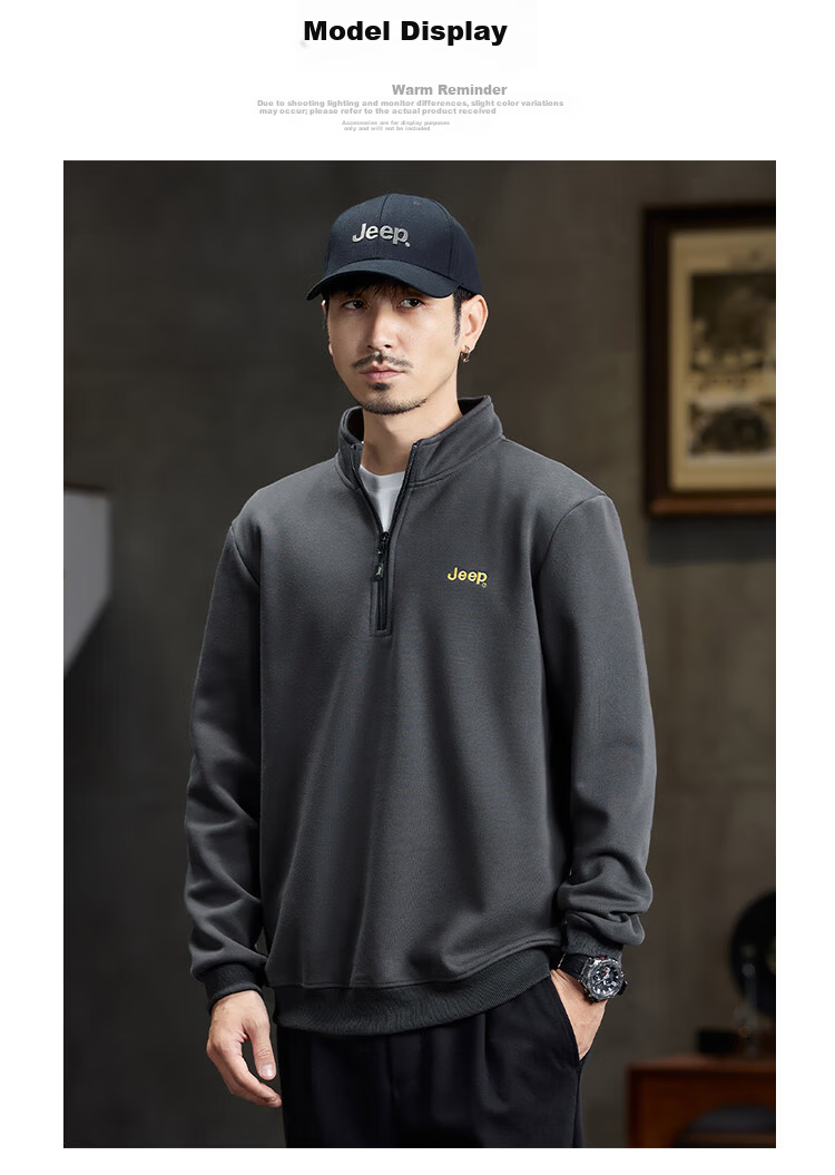 JEEP High-End Stand-Collar Sweatshirt for Men, Spring And Autumn 2026, Loose-Fitting Sports Polo Shirt with Collar, Long-Sleeve T-Shirt Top for Me 6