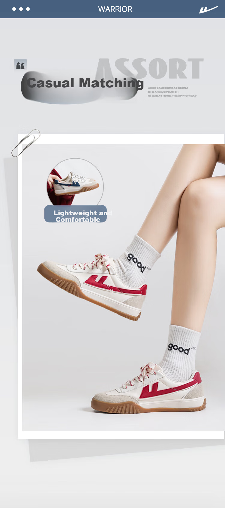 Warrior Official Women's Sneakers New Classic Versatile Shoes Women Light Gray Red Size 37 3