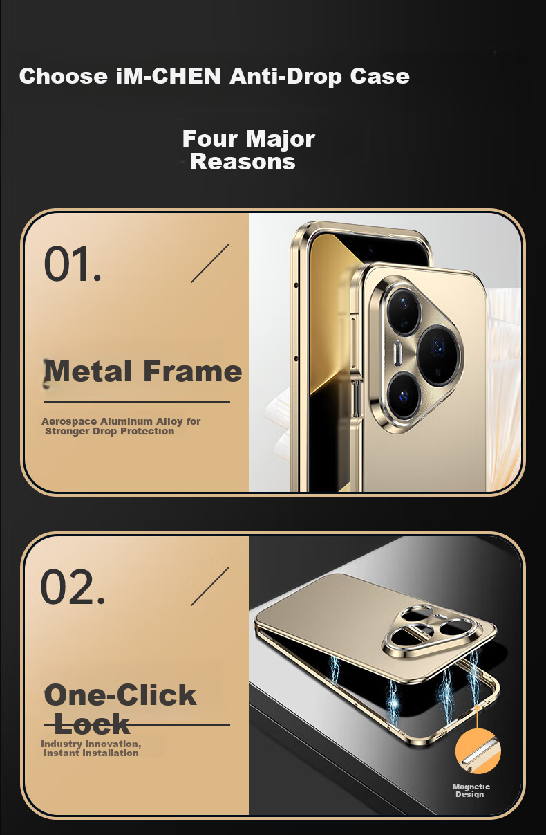 IM-CHEN Metal Magnetic Full Coverage Case for Huawei Pura80Ultra, Aluminum Alloy Lens Ring Matte Black, Unisex 3