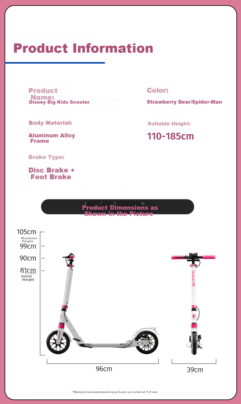 Disney Spider-Man Kids and Teens Scooter for Ages 6-14 Aluminum Alloy Two-Wheel Kick Scooter 4