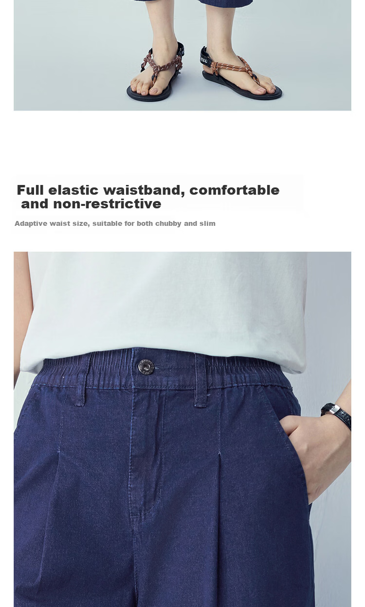 Giordano Women's New Black Technology Cooling Lightweight Elastic Waist Banana Crop Jeans 05426338 10