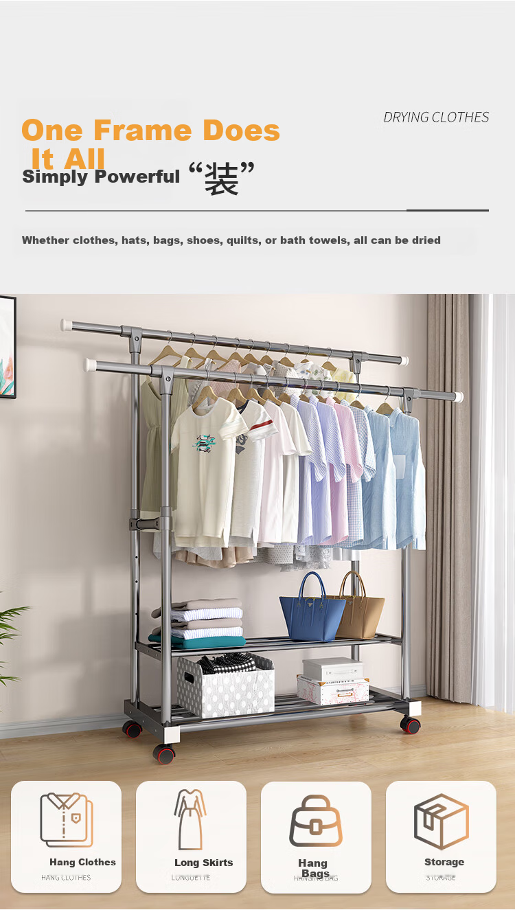 Baoyouni Clothes Drying Rack, Floor-Standing Outdoor Simple Home Balcony Bedroom Extendable Clothes Hanger, Single Pole Storage Drying Rack for Quilts 3