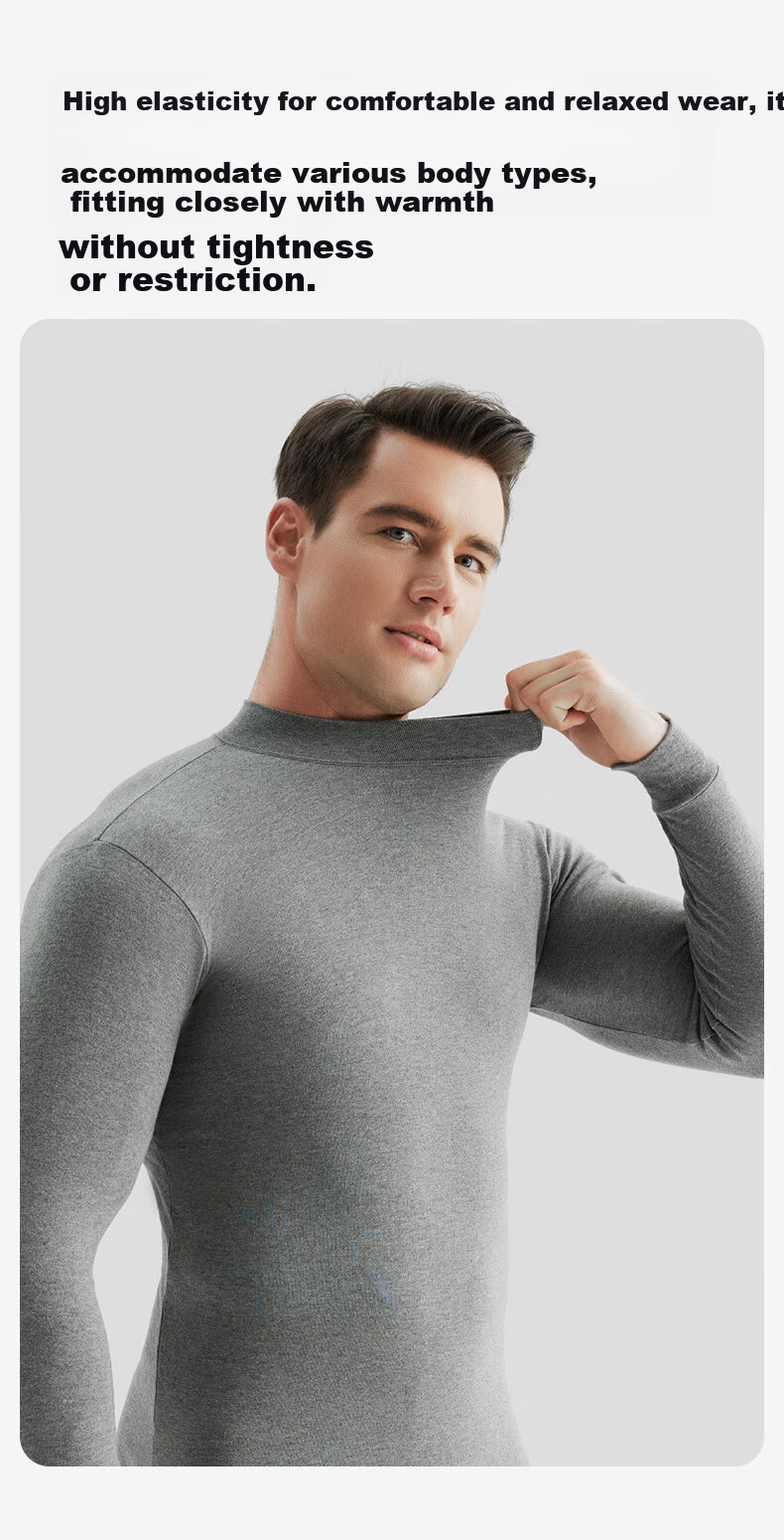 LangSha Men's Autumn Underwear Set, 100% Pure Cotton, Mid-High Collar, Antibacterial Base Layer, All-Cotton Sweater, Men's Thermal Underwear 8