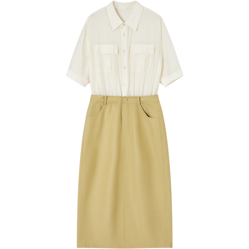 Demana [With Linen] Summer Elegant Commuter Patchwork Slim Fit Petite Two-Piece Dress for Women
