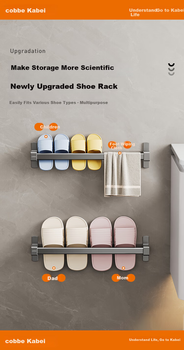 Cobbe Suction Cup Slipper Rack Bathroom No-Drill Wall-Mounted Shoe Storage Draining Organizer for Toilet 10