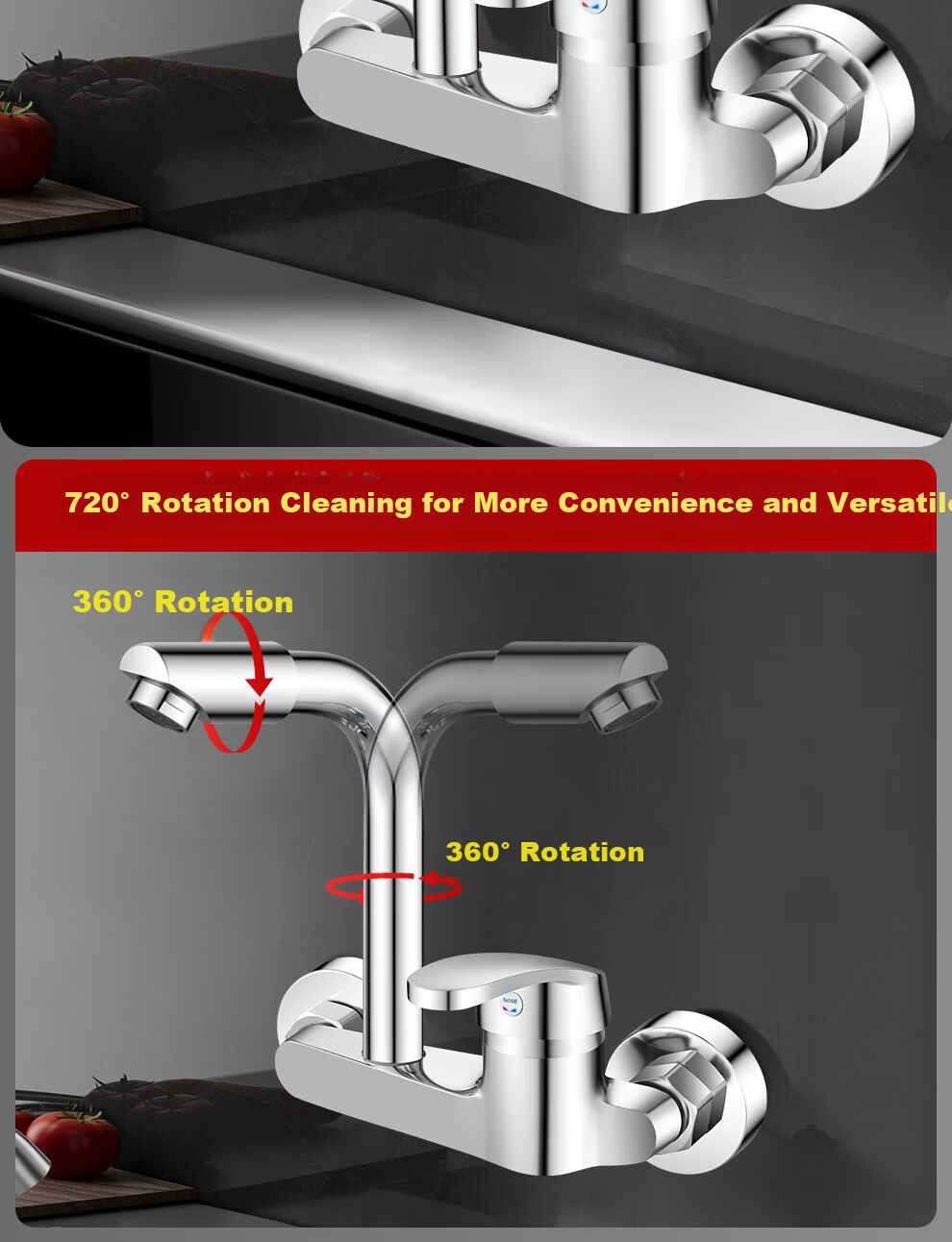 Xinfei Wall-Mounted Kitchen Faucet Rotatable Hot and Cold Mixer Tap for Sink and Balcony 5