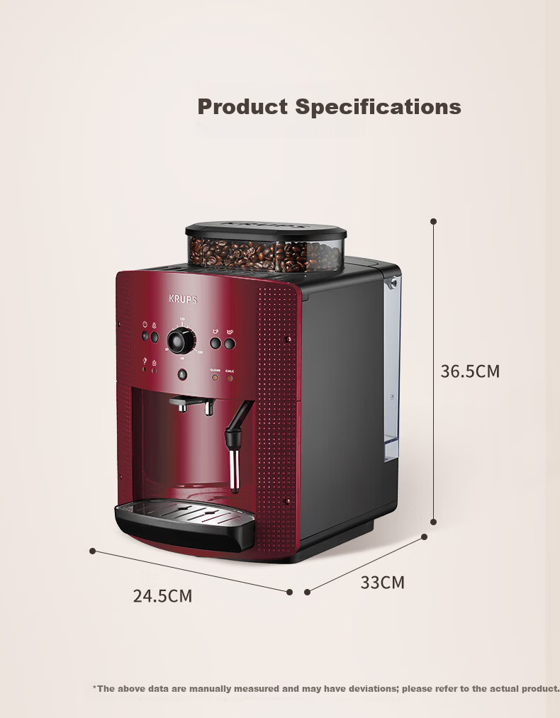Krups Germany Krups Coffee Machine Home/Office Fully Automatic Espresso Coffee Grinder Integrated Machine European Original EA810780 Red 6