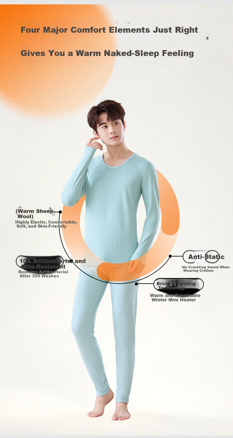 MiiOW Youth Thermal Underwear Autumn Winter A-Class Antibacterial Fleece Pajamas for High School Students Boys Big Kids Autumn Top and Bottom Set 9
