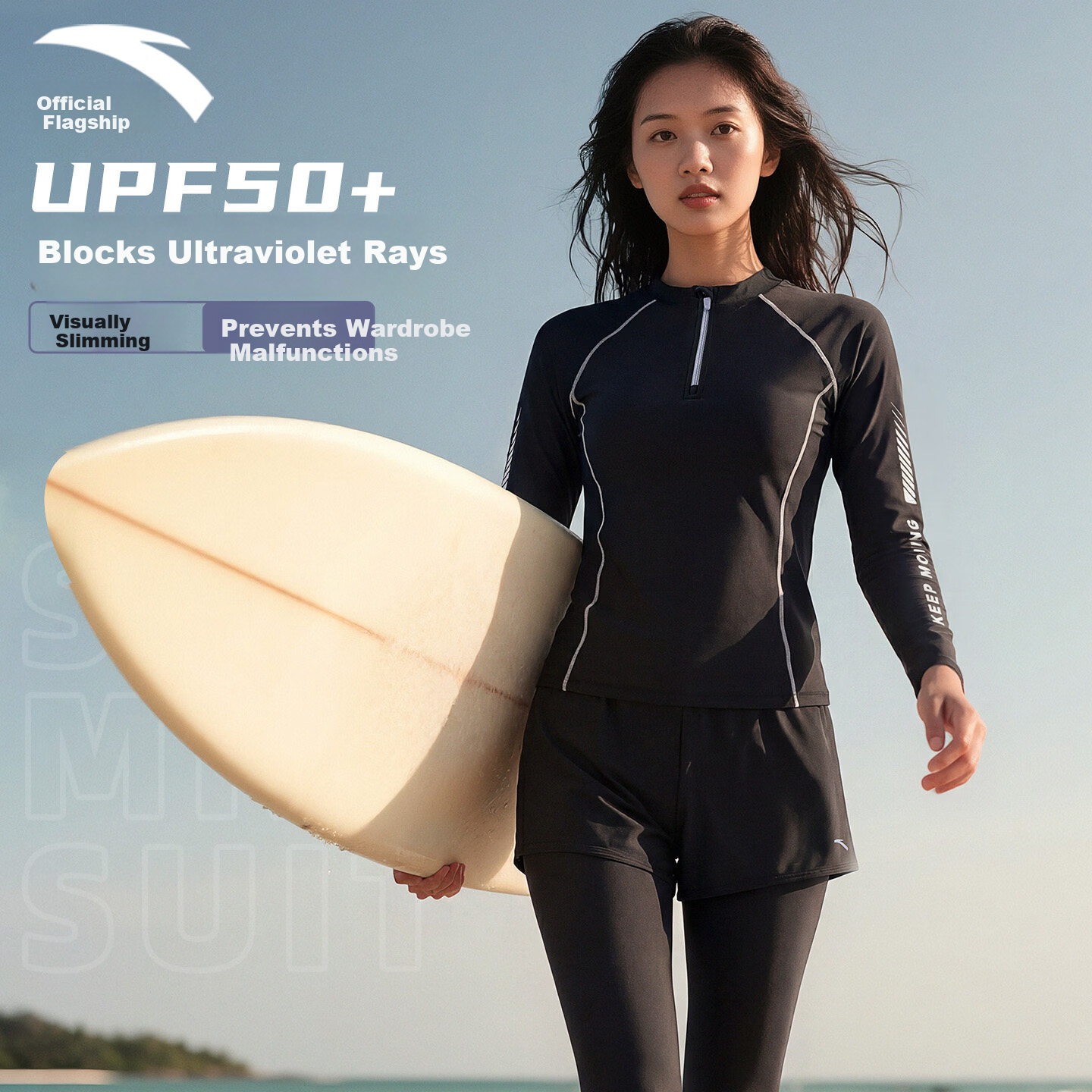 ANTA Women's Two-Piece Long Sleeve and Long Pants Swimsuit Set, Conservative Plus Size Swimwear, Sun Protection Surfing Diving Suit, Black, M