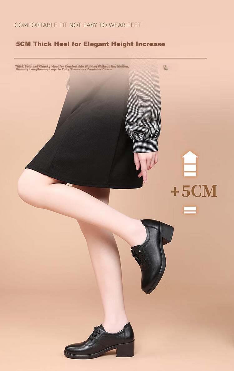 Red Dragonfly Women's Autumn Cowhide Breathable Soft Sole Leather Shoes Commuter Low-top Lace-up Mom Shoes WTB352101 Black Size 36 5