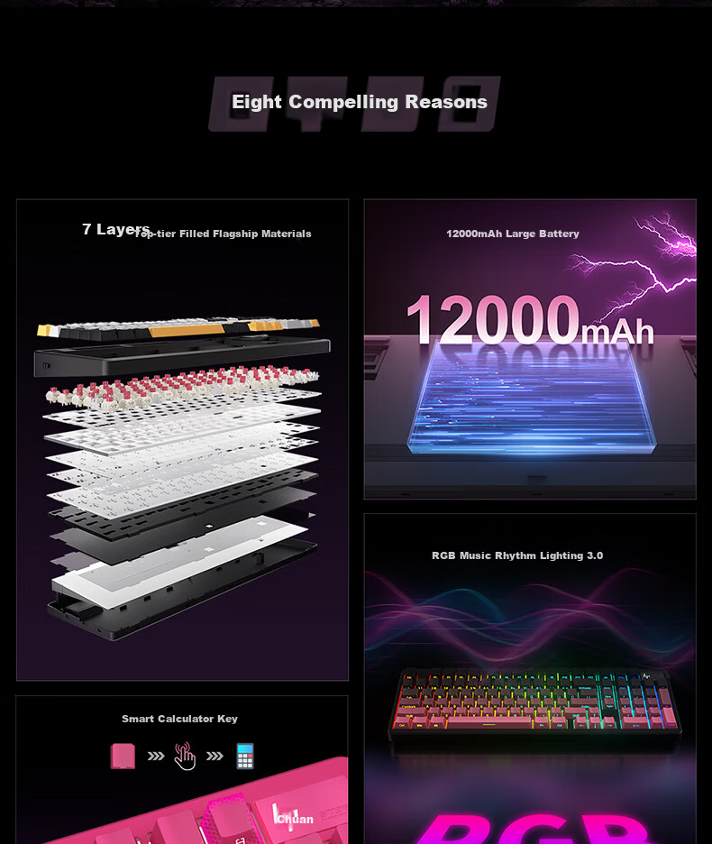 HP GT98 Mechanical Keyboard Wireless Wired Bluetooth Tri-Mode Gasket Customizable Gaming Keyboard Office Computer Starry Black Jade Switch 1