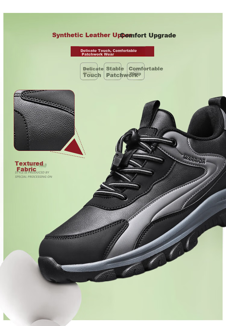 Warrior Men's Autumn Casual Sports Soft Sole Slip-On Leather Waterproof Non-Slip Walking Shoes Black Size 43 7