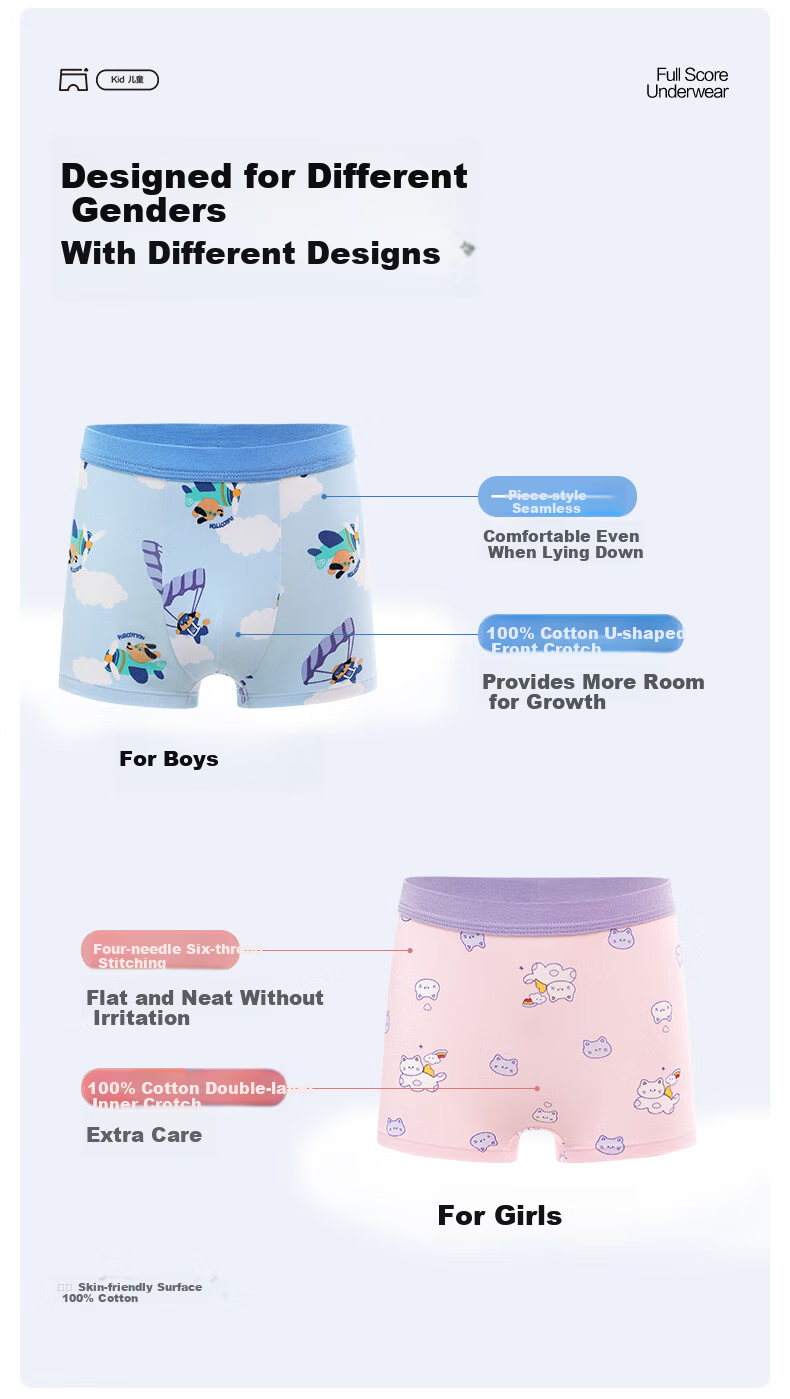 PurCotton Children's Underwear for Boys And Girls, 5A Antibacterial, Cloud Flying + Winter Blue + Line Drawing Flying 32