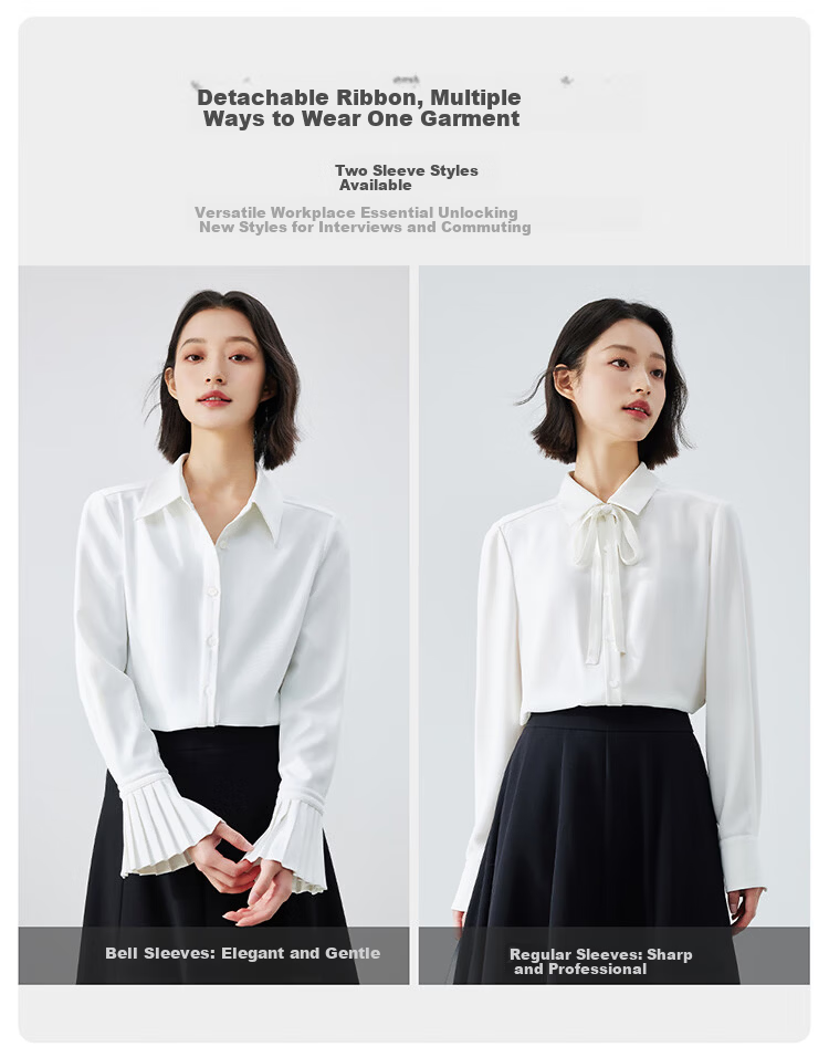Miss Bird Blue Shirt Women's Petite Bow Tie Blouse Professional College Student Interview Formal Commuter Top 2