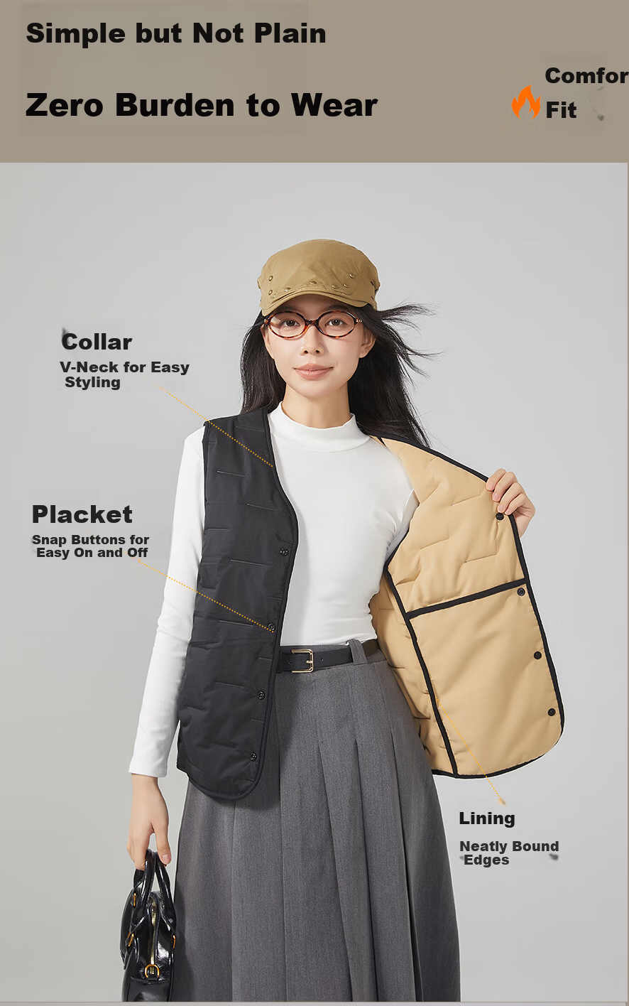 SNOWFLYING Women's Wool Filled Vest Autumn Winter Warm Lightweight Outerwear Layered Sleeveless Jacket 7